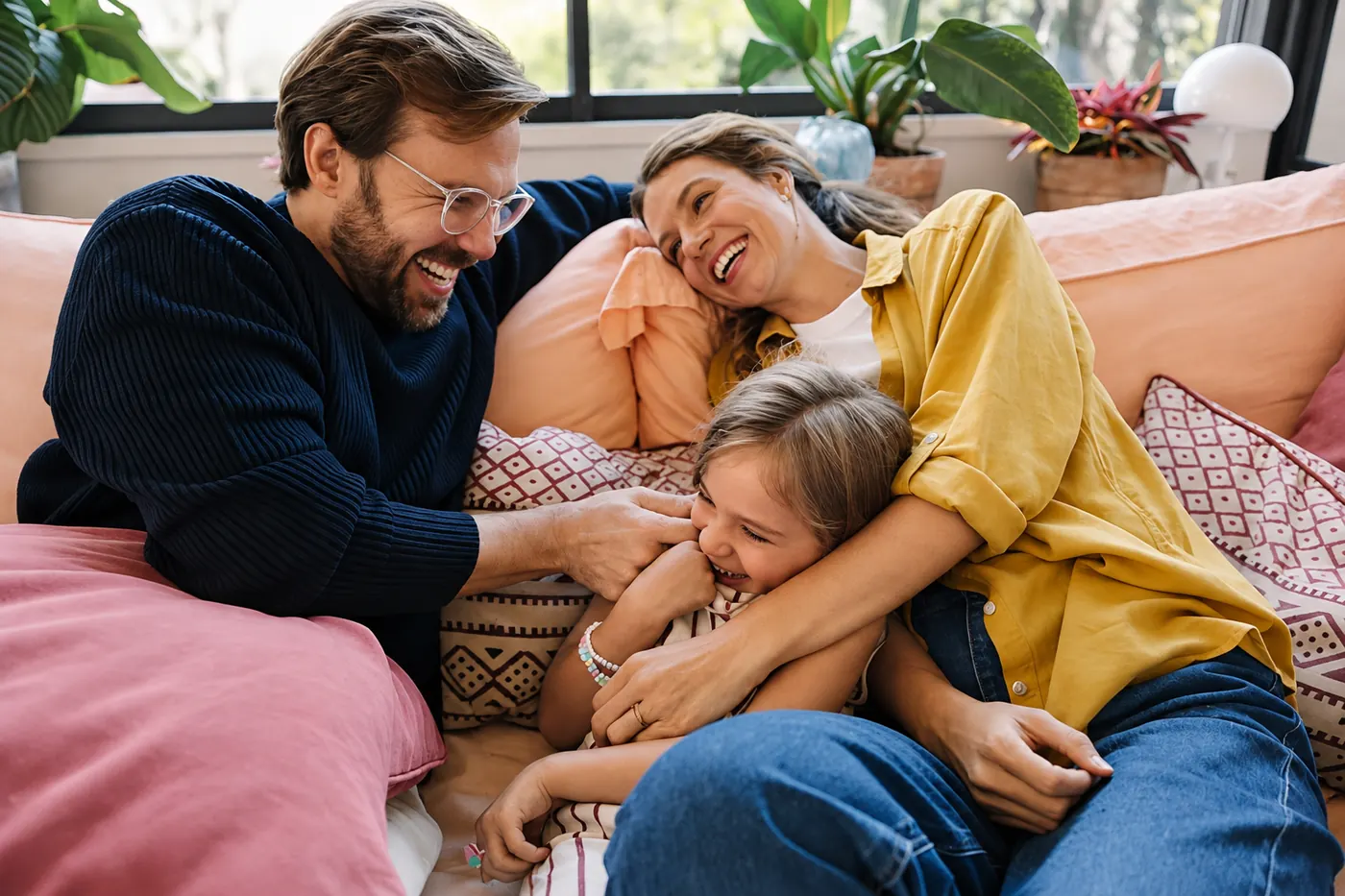 Familia sonriendo, protegida por Visible Seguros